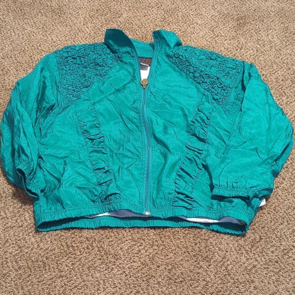 Vintage 80s MURELI Neon Green Oversized Bomber Windbreaker Jacket Sz medium